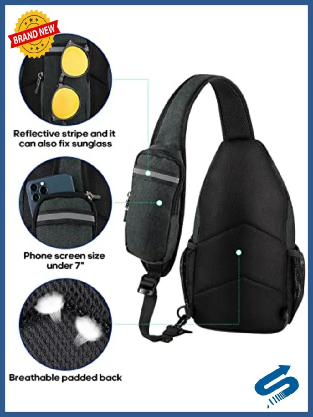 Water-Resistant Crossbody Sling Backpack Hiking Travel Daypack